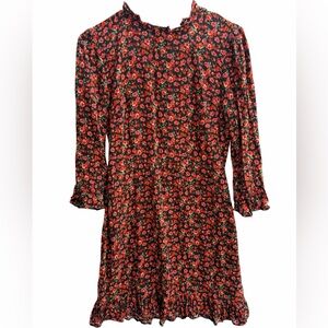 Nobody’s Child Floral Mini Dress Black Red 3/4 Long Sleeve Ruffle Size 8 EUC